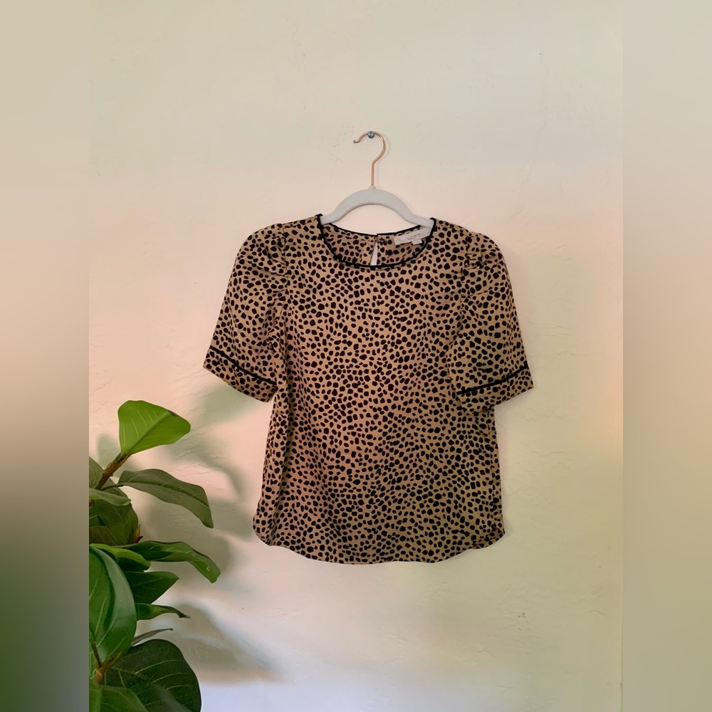 Loft Cheetah Silk Blouse Size XXSP Petite
